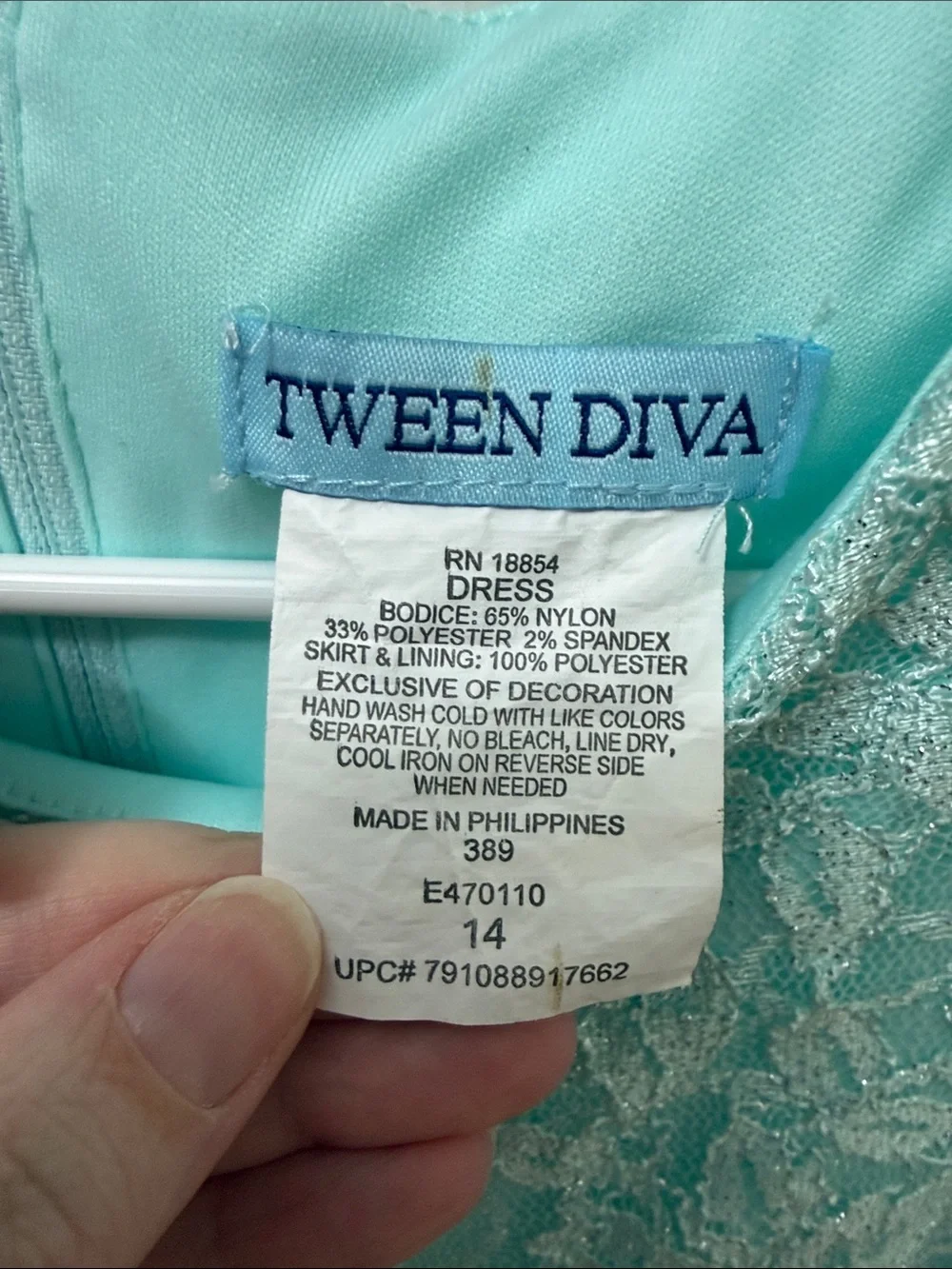 Tween Dive Girls' Aqua Lace Chiffon Gown with Beaded Waistband